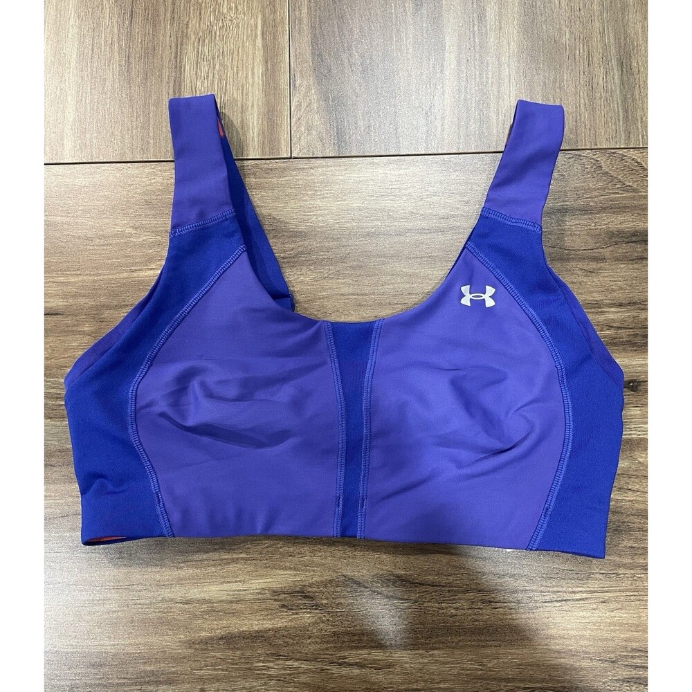 Under Armour Sports Bra Womens 34D Blue Orange Armour Bra HeatGear Racerback Gym